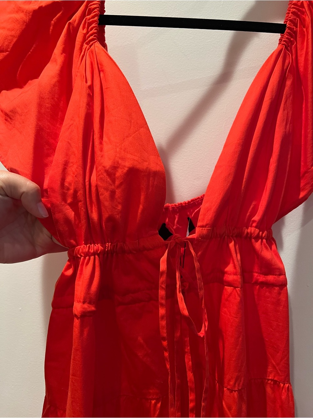 NWT Red Lulus Women’s Tiered Red Maxi Dress with Deep V-Neck - Picture 3 of 7